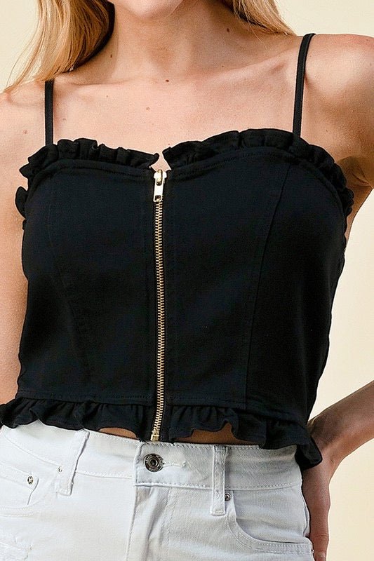 It Girl Black Denim Crop Top - Ikonik Idoll