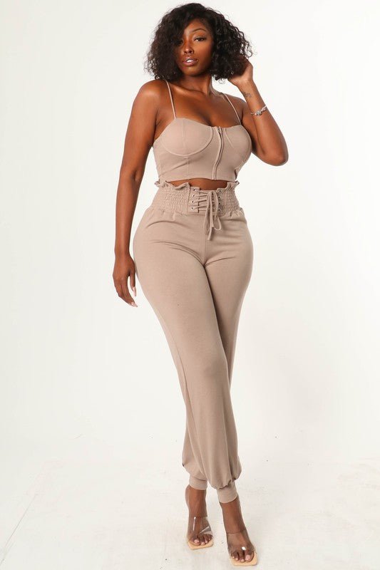 Keep It Cute Corset Set - Gray, Beige Tan Colors - Ikonik Idoll