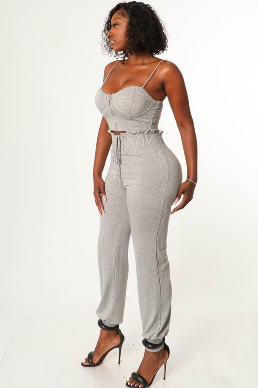Keep It Cute Corset Set - Gray, Beige Tan Colors - Ikonik Idoll