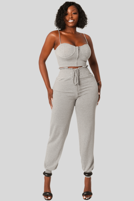 Keep It Cute Corset Set - Gray, Beige Tan Colors - Ikonik Idoll