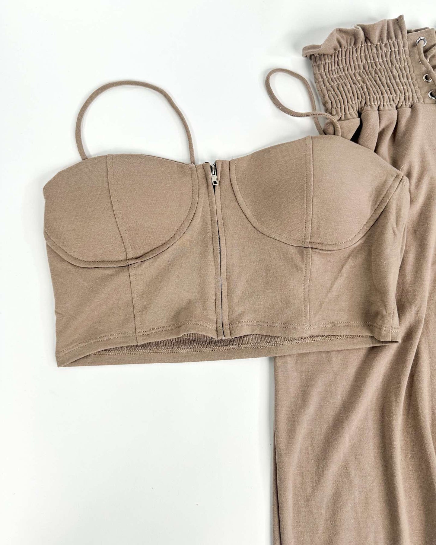 Keep It Cute Corset Set - Gray, Beige Tan Colors