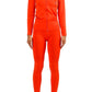 Model wearing an orange matching outfit for fall and spring