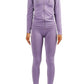 Casual purple outfit set for slim and curvy women featuring stretch leggings and fitted long sleeve top