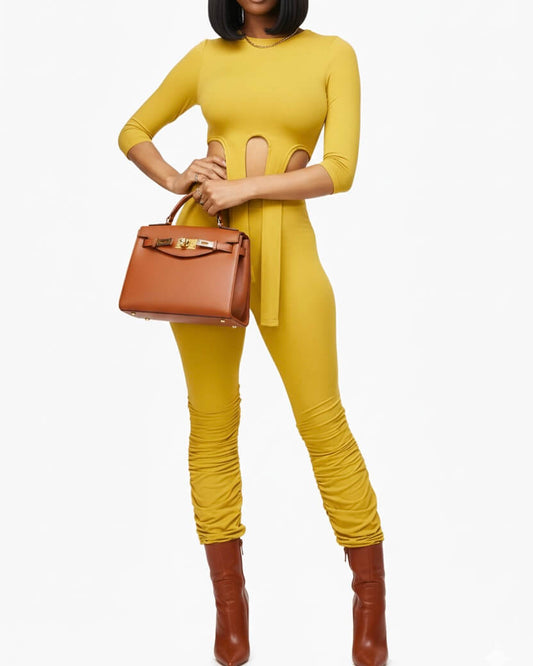 It’s Giving 2 pc ruched tie up pant set - Blue, Yellow