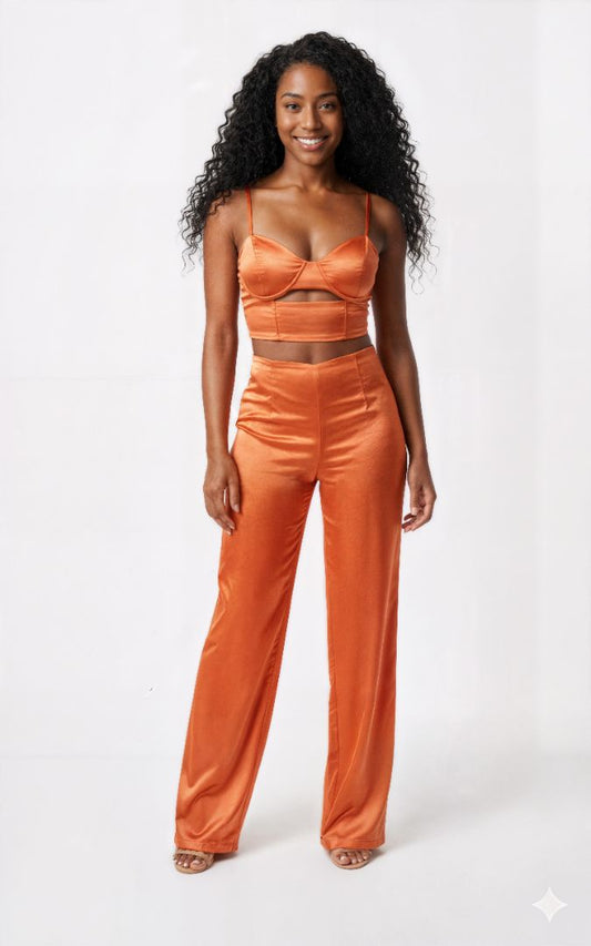 Act Bad Orange 2 Pc Flared Pant Set