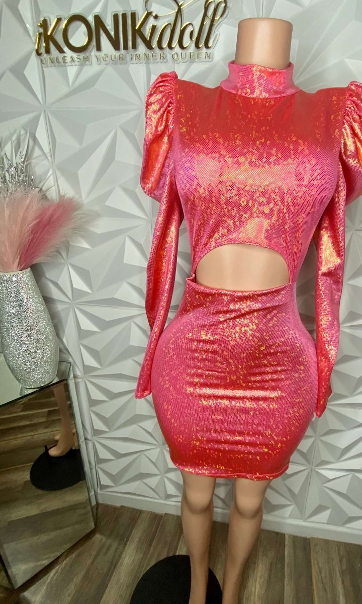Pink Blossom Metallic Shimmer Dress LARGE - Ikonik Idoll