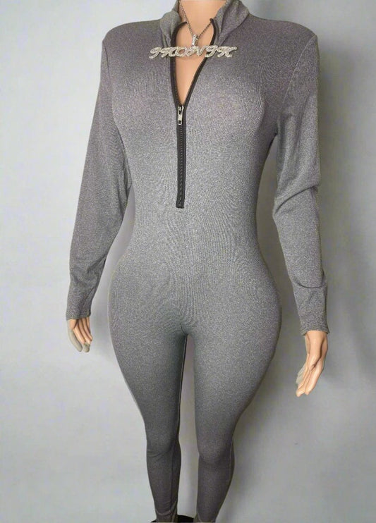 Playful Heart Ribbed Jumpsuit Gray - Ikonik Idoll