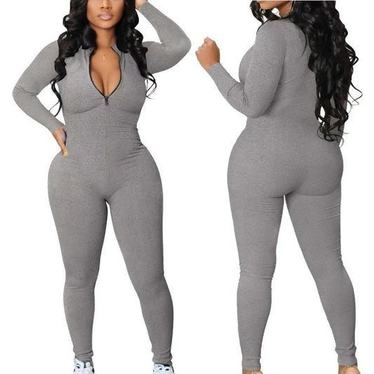 Playful Heart Ribbed Jumpsuit Gray - Ikonik Idoll