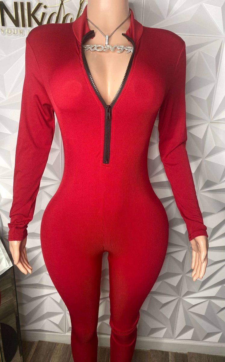 Playful Heart Ribbed Jumpsuit Red - Ikonik Idoll
