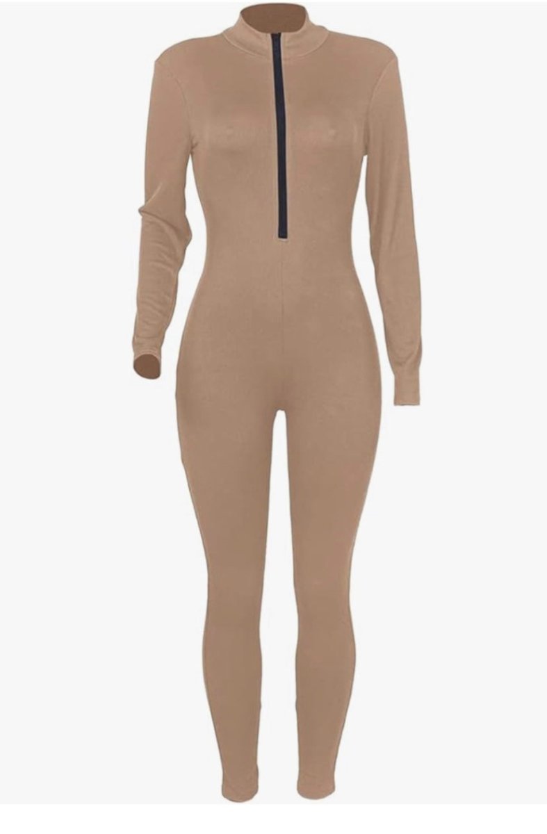 Playful Heart Ribbed Jumpsuit Tan - Ikonik Idoll