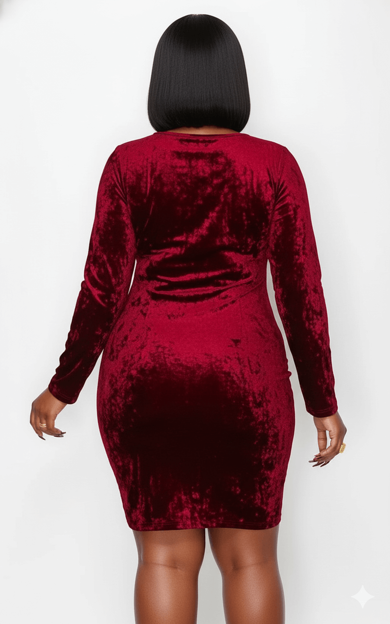 Burgundy Velvet Midi Dress Plus