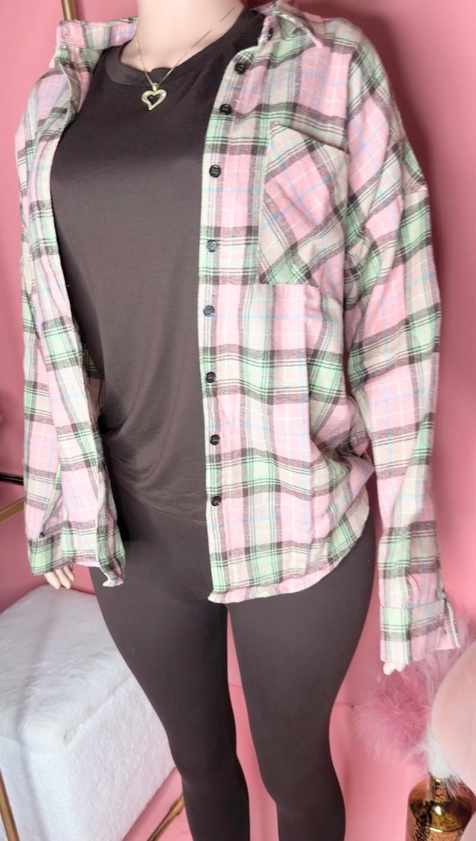 Pretty In Pink Plaid Button Down Shirt - Ikonik Idoll