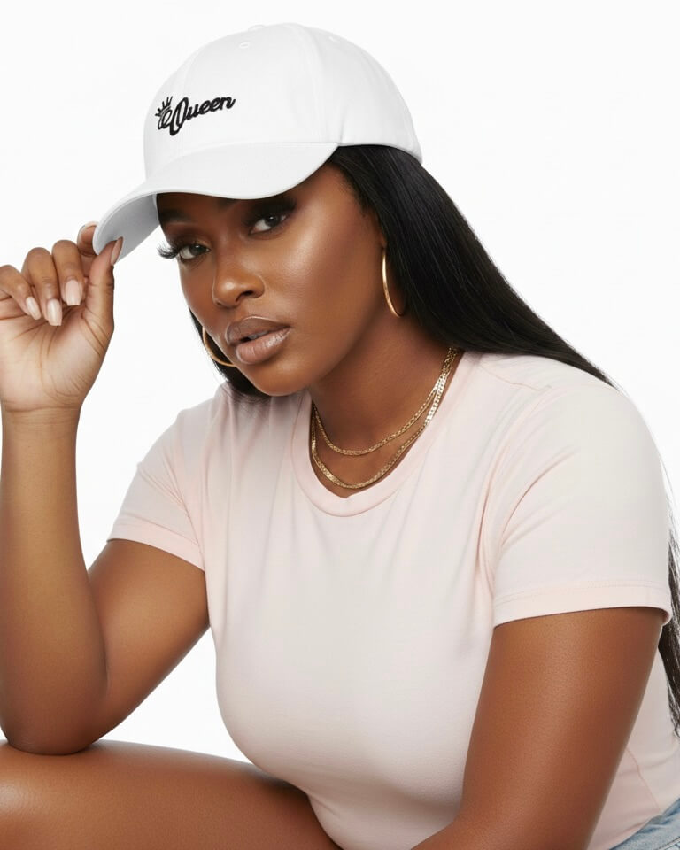 Queen Embroidered Baseball Hat – White