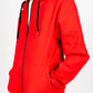 Red men’s tech fleece tracksuit from Ikonik Kingz, black zipper details, studio photo on white background.
