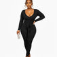 Ribbed Romance Black Jumpsuit with Belt Attachment