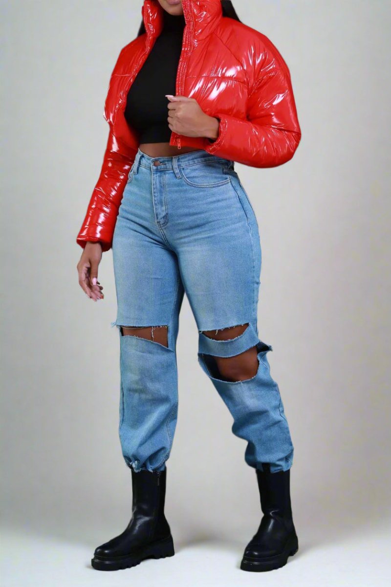 Ruby Red Puffer Coat SMALL - Ikonik Idoll