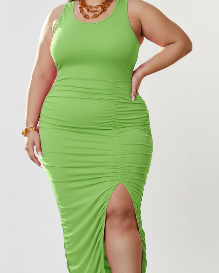 Scrumptious Mama Ruched Dress - Pink and Green colors plus size (X-Large to 3X)