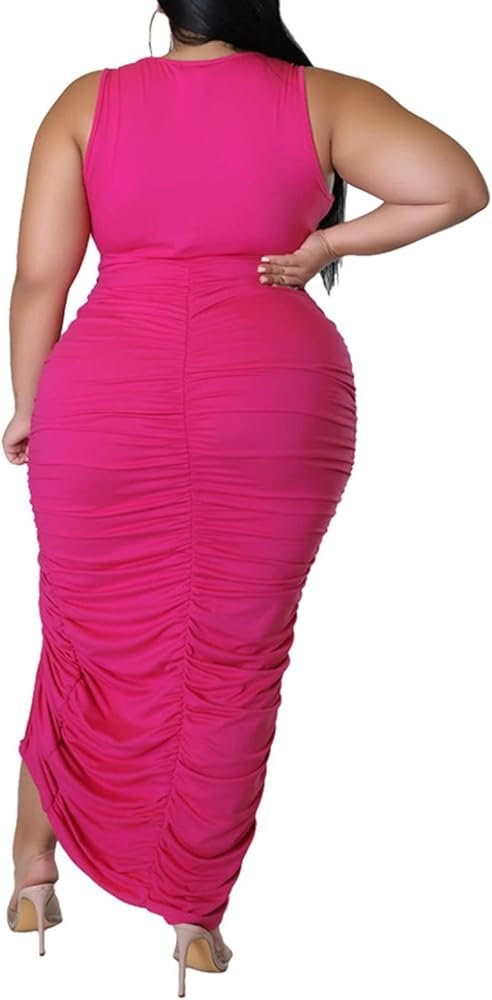 Scrumptious Mama Ruched Dress - Pink and Green colors plus size (X - Large to 3X) - Ikonik Idoll