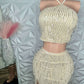 Showstopper Tan Gold Tinsel Skirt Set - Medium - Ikonik Idoll