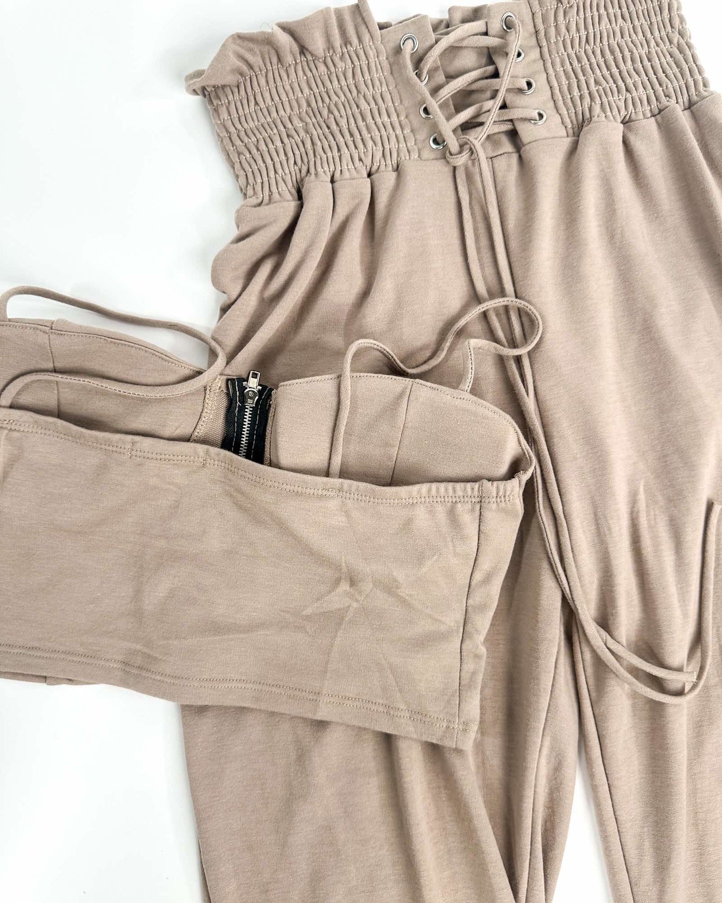 Keep It Cute Corset Set - Gray, Beige Tan Colors