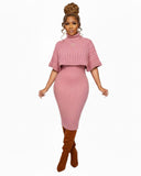 Very Demure 2 Pc Sweater Dress Set with Shawl - Yellow, Black, Pink, Gray