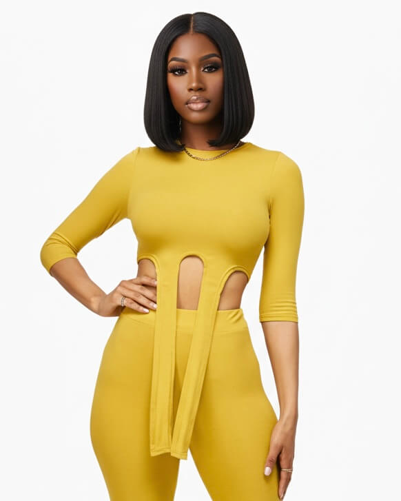 It’s Giving 2 pc ruched tie up pant set - Blue, Yellow