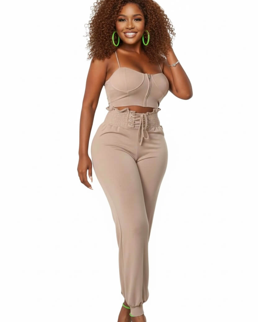 Keep It Cute Corset Set - Gray, Beige Tan Colors