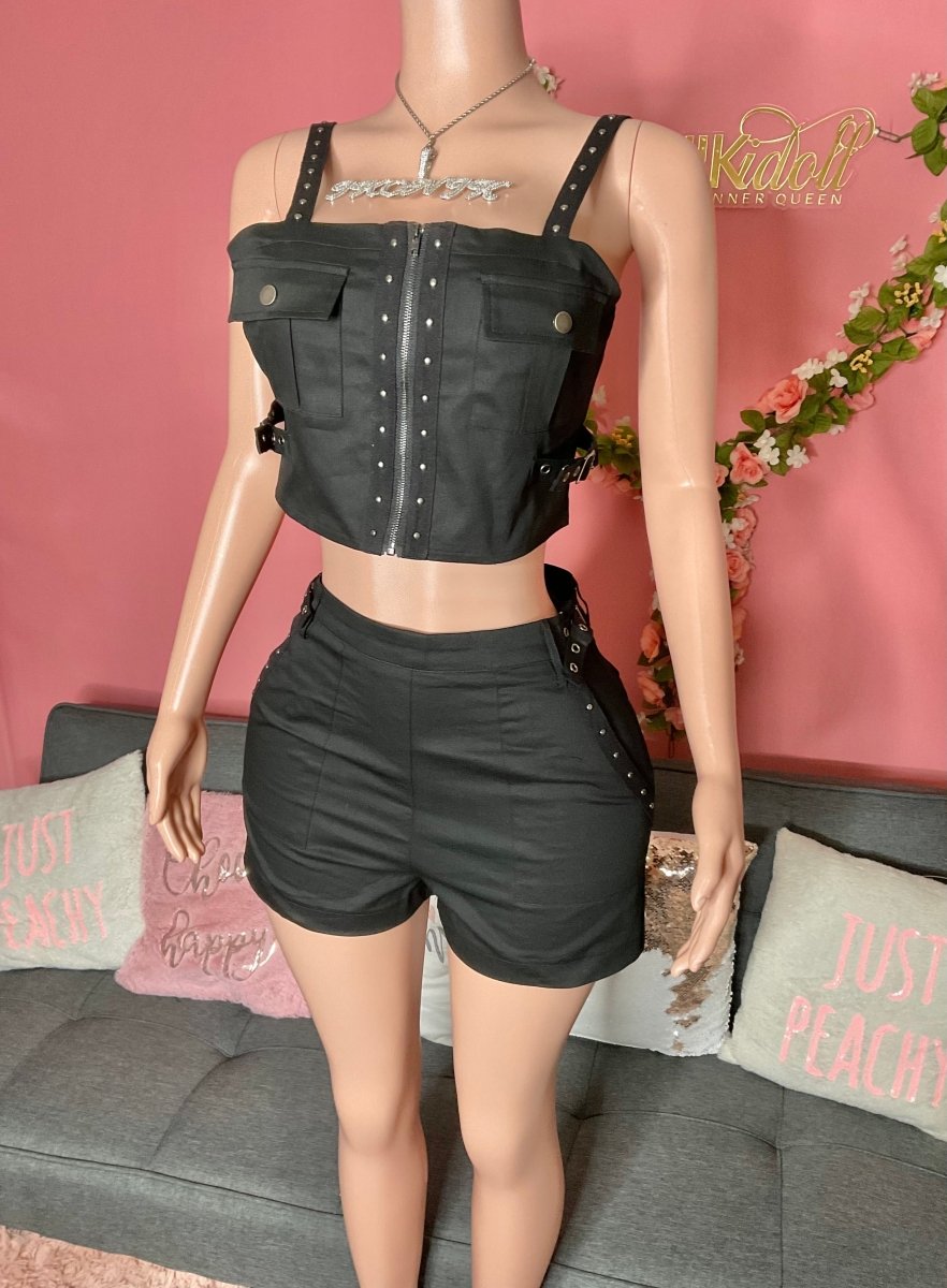Topic of Conversation Corset Short Set - Black and Green - Ikonik Idoll