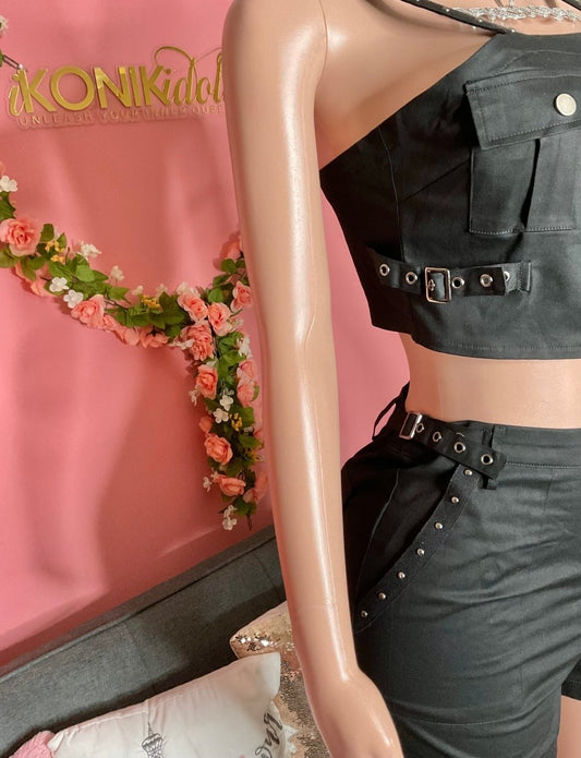 Topic of Conversation Corset Short Set - Black and Green - Ikonik Idoll