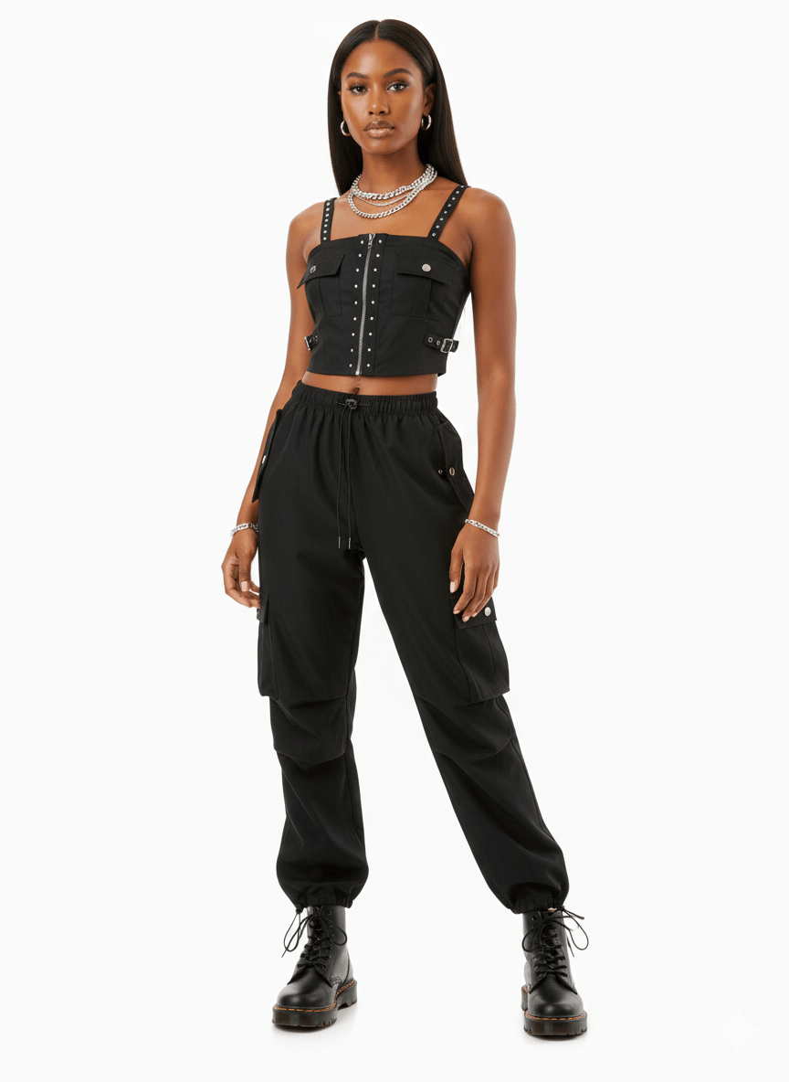 Topic of Conversation Corset Short Set - Black and Green