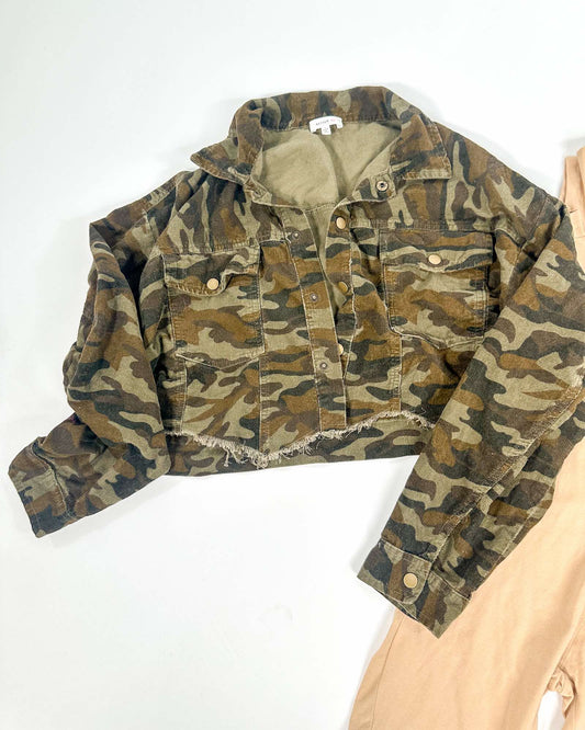 Army Fatigue Camouflage Cropped Jacket