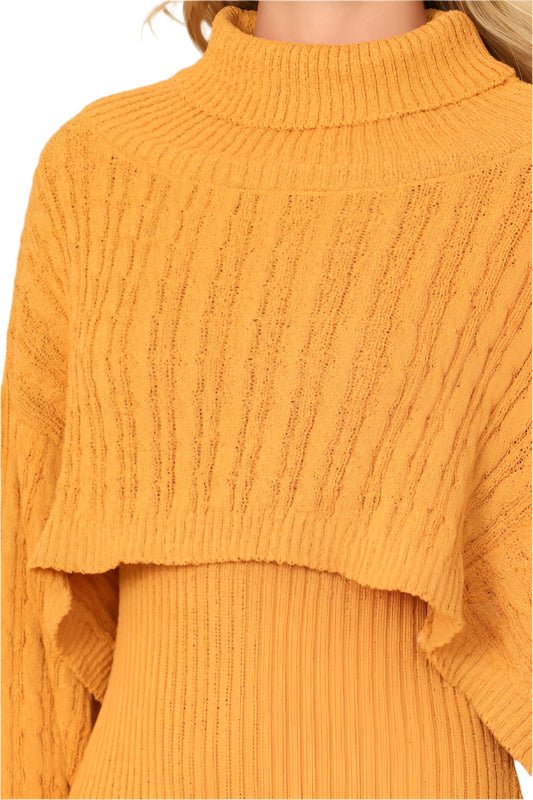 Very Demure 2 Pc Sweater Dress Set with Shawl - Yellow, Black, Pink, Gray - Ikonik Idoll