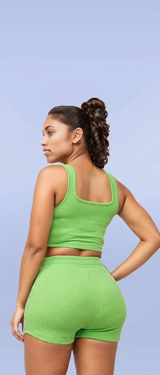 We Outside Tonight Neon Ribbed Corset Short Set Lime Green and Pink - Ikonik Idoll