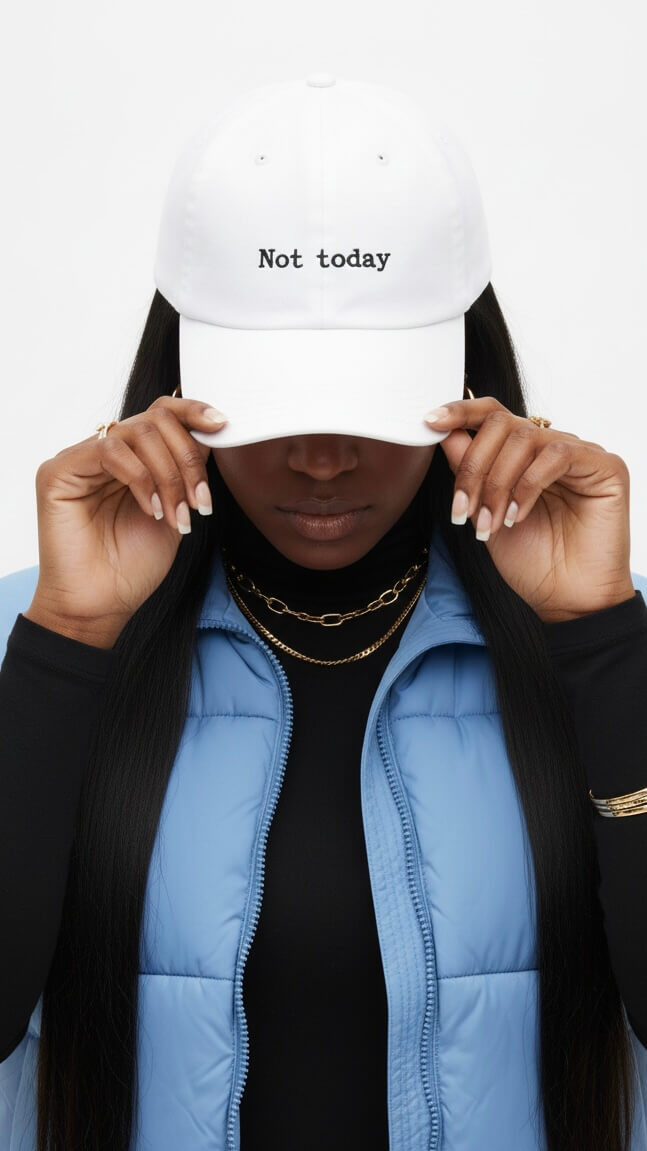 Not Today Embroidered Baseball Hat – White