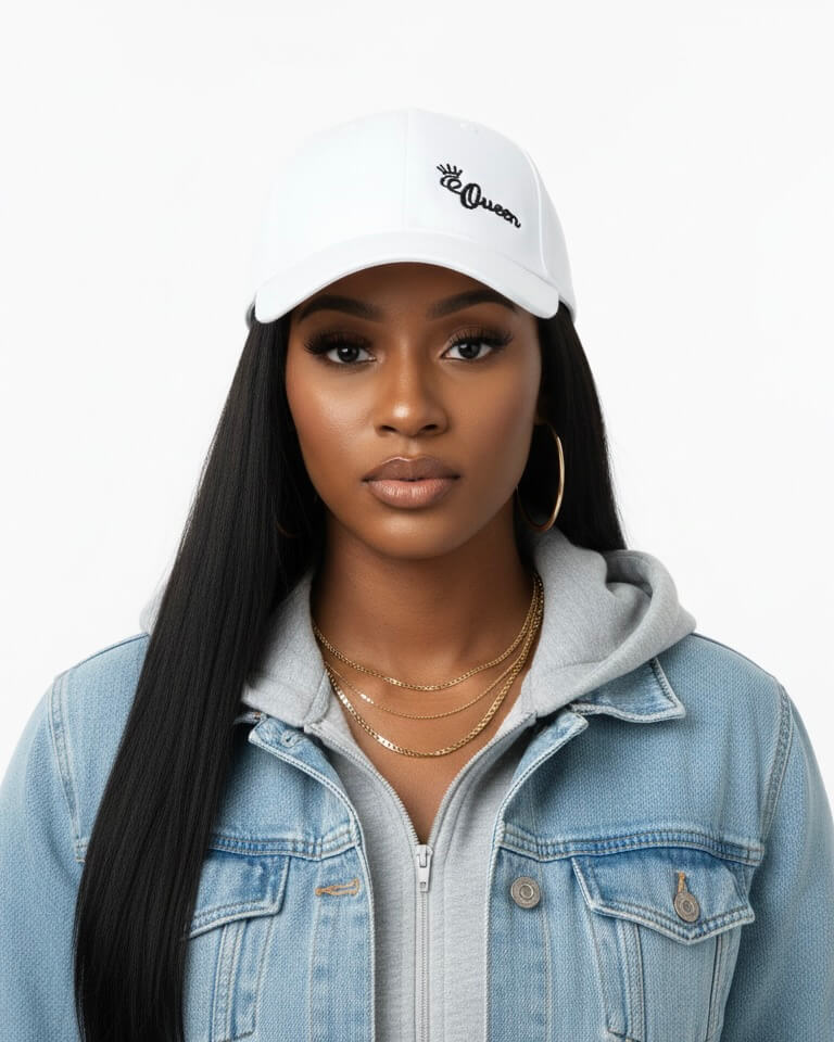 Queen Embroidered Baseball Hat – White