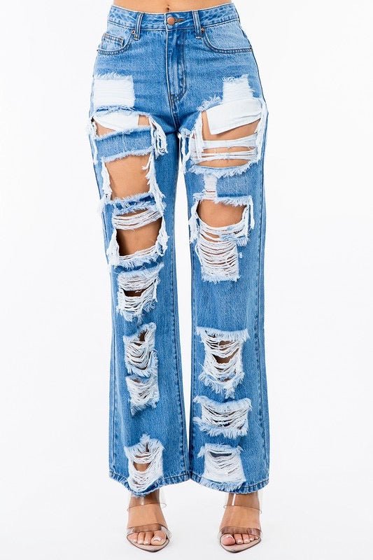 Wild Child High Waist Ripped Denim Jeans - Ikonik Idoll