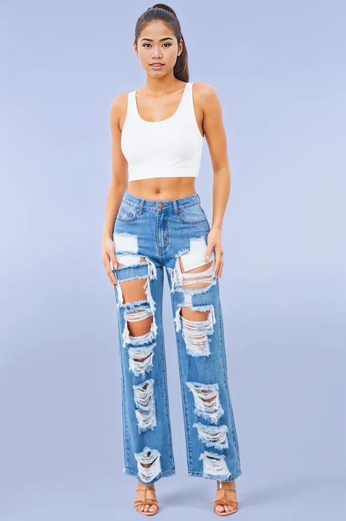 Wild Child High Waist Ripped Denim Jeans - Ikonik Idoll