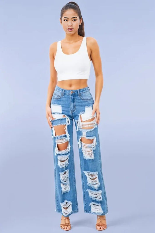 Wild Child High Waist Ripped Denim Jeans - Ikonik Idoll