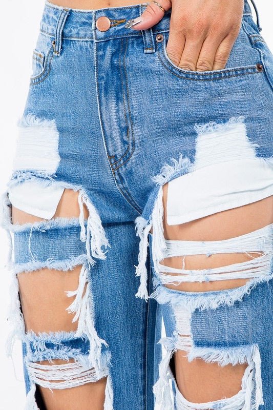 Wild Child High Waist Ripped Denim Jeans - Ikonik Idoll