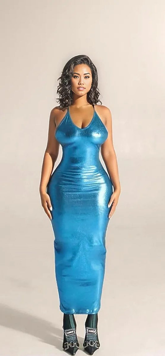 Little MermaidLLiquid Metallic Shimmer Dress - Pink, Blue - Ikonik Idoll